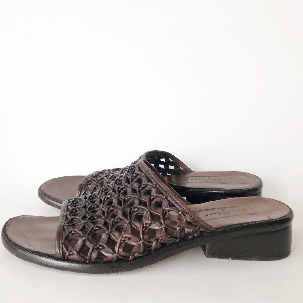 Cole Haan Brown Woven Leather Slide Sandal 8